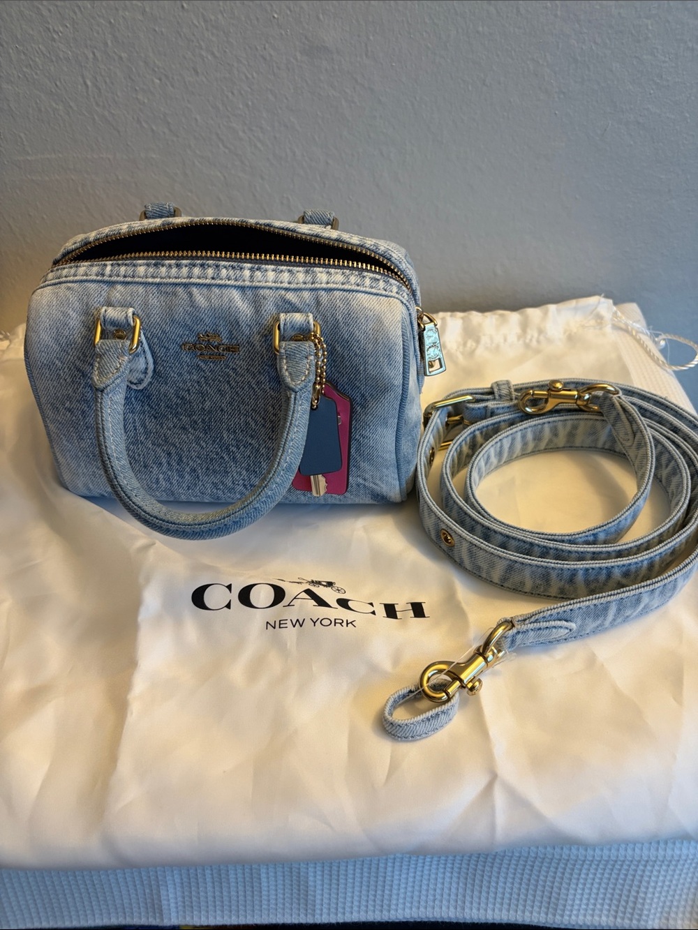 Coach Light Blue Denim Mini Satchel with Pink Tag - Picture 8 of 9